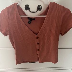 Forever 21 Ripped button up cropped Tee